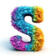 Furry Letter In Rainbow Pride Colors Made Of Fur And Feathers. Capital S
