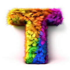 Wall Mural - Furry letter in rainbow pride colors made of fur and feathers. Capital T