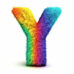 Wall Mural - Furry letter in rainbow pride colors made of fur and feathers. Capital Y