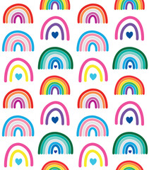 Wall Mural - Vector seamless pattern of flat hand drawn lgbtq flag rainbows isolated on white background