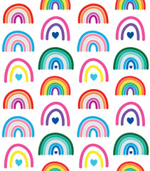 Sticker - Vector seamless pattern of flat hand drawn lgbtq flag rainbows isolated on white background