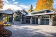 Modern Styling with Natural Stone Walls: Refined Fresh Development Residence with Light Blue Siding and Two-Car Garage, generative AI