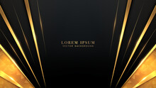 Diagonal Golden Shape And Lines With Glowing Effects Element Decoration On Black Background. Luxury Style Vector Design