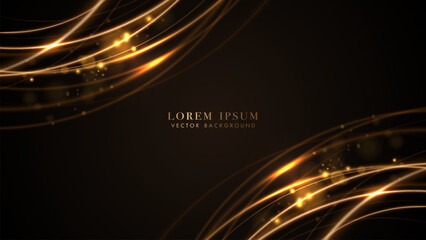 Wall Mural - Glowing golden curve with glitter light effect and bokeh decoration on dark background. Vector illustration