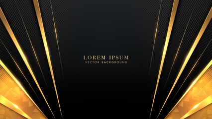 Diagonal golden shape and lines with glowing effects element decoration on black background. Luxury style vector design
