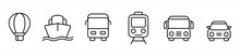 Public Transportation Icon Set In Line Style. Transport Simple Black Style Symbol Sign For Apps And Website, Vector Illustration.	