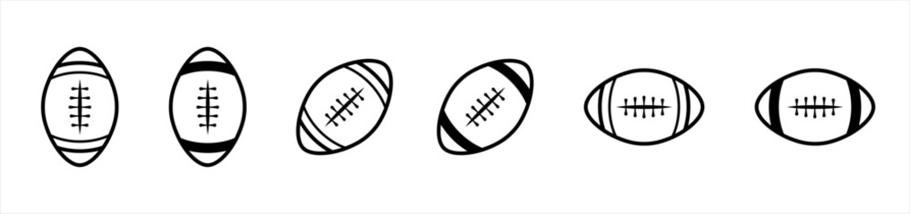 Wall Mural - American football ball icon set in line style. Rugby ball simple black style symbol sign for sports apps and website, vector illustration.