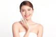 © kitthanes  - Beautiful young asian woman with clean fresh skin on white background, Face care, Facial treatment, Cosmetology, beauty and spa, Asian women portrait.