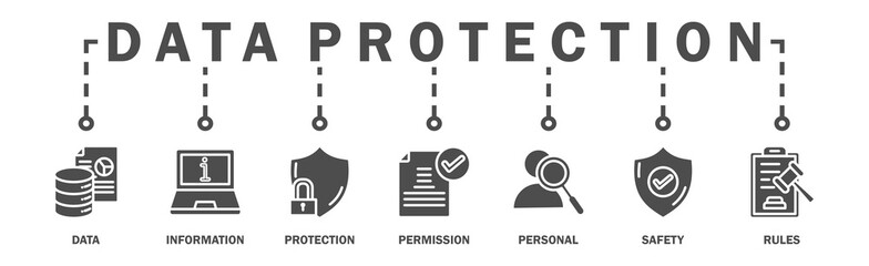 Data protection banner web icon vector illustration concept with icon of data, information, protection, permission, personal, safety and rules