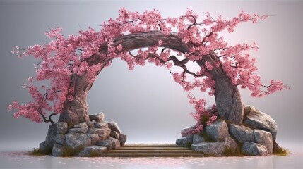 Sakura tree in an arch. Generative ai