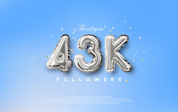 Thank you for the 43k followers with silver metallic balloons illustration.