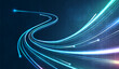 © TripleP Studio - Blue light streak, fiber optic, speed line, futuristic background for 5g or 6g technology wireless data transmission, high-speed internet in abstract. internet network concept. vector design.