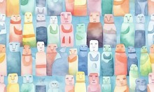 Watercolor Moai Seamless Pattern