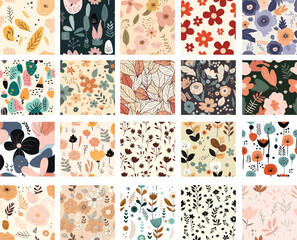 Wall Mural - set flower seamless,floral leaf, botany, hand drawn,doodle, patterns.pattern swatches included for i