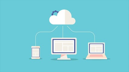 Wall Mural - content delivery network cloud technology. distribution of web content from cloud server to digital 