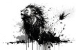 Image painting of a lion drawing using a brush and black ink on white background. Wildlife animals. Illustration, Generative AI.