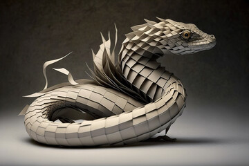 Wall Mural - Image of paper origami art. Handmade paper snake. Reptile. Wildlife animals. Illustration. Generative AI.