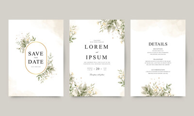 wedding invitation template set with elegant watercolor floral decoration