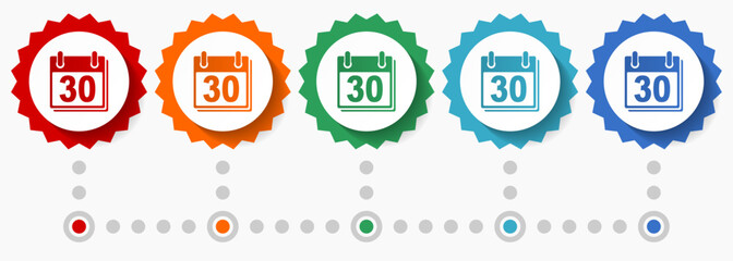 Aufkleber - Calendar vector icon set, colorful infographic template, set of flat design badge icons in 5 color options