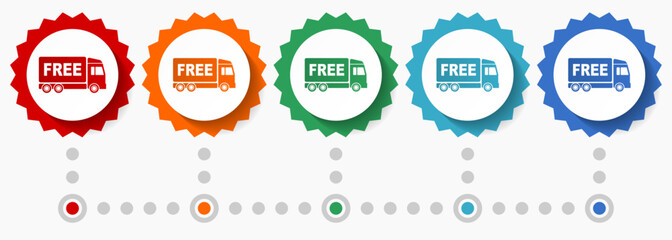 Aufkleber - Free delivery vector icon set, colorful infographic template, set of flat design badge icons in 5 color options
