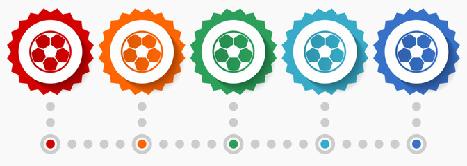 Poster - Football, soccer, ball vector icon set, colorful infographic template, set of flat design badge icons in 5 color options