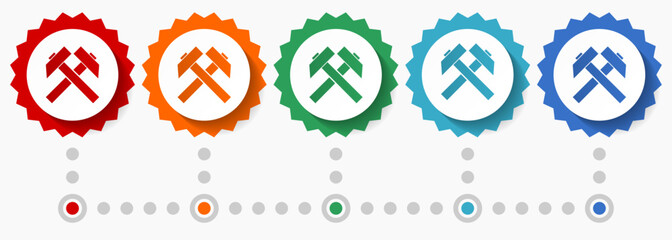 Poster - Mining vector icon set, colorful infographic template, set of flat design badge icons in 5 color options