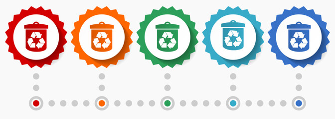 Poster - Recycle vector icon set, colorful infographic template, set of flat design badge icons in 5 color options