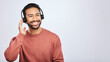 © Sharne T/peopleimages.com - Man with headset, call center and contact us with smile, mockup space and communication on studio background. Customer service, telemarketing and tech support with male consultant and help desk job