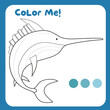 Coloring the swordfish, the sea animal. Coloring sea animals worksheet. Coloring activity for preschool and kindergarten children. Printable educational printable coloring worksheet. Vector file.