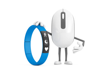 Aufkleber - Computer Mouse Cartoon Person Character Mascot with Blue Fitness Tracker. 3d Rendering
