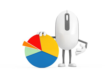 Poster - Computer Mouse Cartoon Person Character Mascot with Info Graphics Business Pie Chart. 3d Rendering