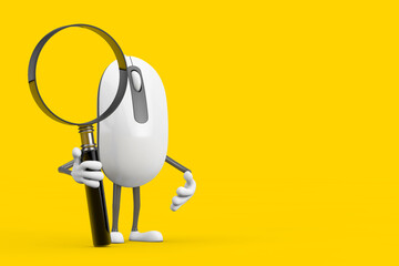 Poster - Computer Mouse Cartoon Person Character Mascot with Magnifying Glass. 3d Rendering
