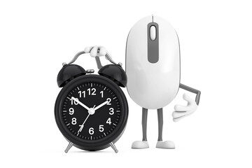 Leinwandbilder - Computer Mouse Cartoon Person Character Mascot with Alarm Clock. 3d Rendering
