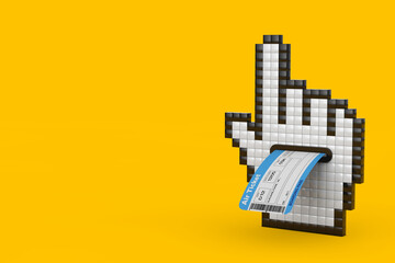 Poster - Pixel Hand Cursor Icon with Airline Boarding Pass Ticket. 3d Rendering