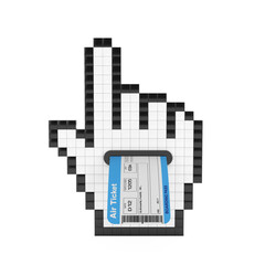 Poster - Pixel Hand Cursor Icon with Airline Boarding Pass Ticket. 3d Rendering