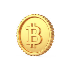 Poster - Simple Cartoon Cryptocurrency Golden Bitcoin Coin Web Icon Sign. 3d Rendering