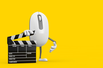 Aufkleber - Computer Mouse Cartoon Person Character Mascot with Movie Clapper Board. 3d Rendering