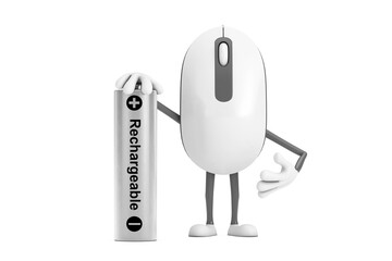 Poster - Computer Mouse Cartoon Person Character Mascot with Rechargeable Battery. 3d Rendering