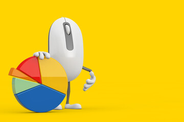 Poster - Computer Mouse Cartoon Person Character Mascot with Info Graphics Business Pie Chart. 3d Rendering