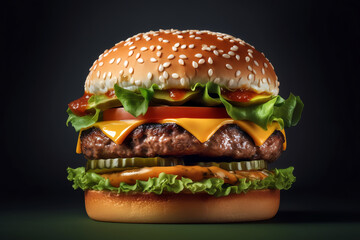 Wall Mural - Perfect burger on black background, AI generated