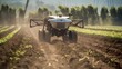 Solar powered agricultural robot industriously operating in the field. This represents the intersection of sustainability, technology, and agriculture. Generative AI