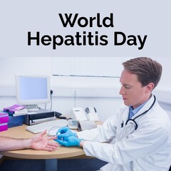 Poster - Composition of world hepatitis day text over caucasian male doctor