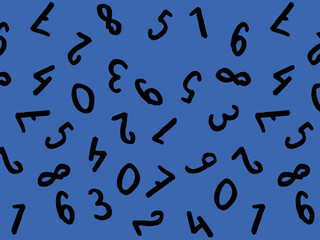 template with the image of keyboard symbols. a set of numbers. Surface template. blue background. Horizontal image.