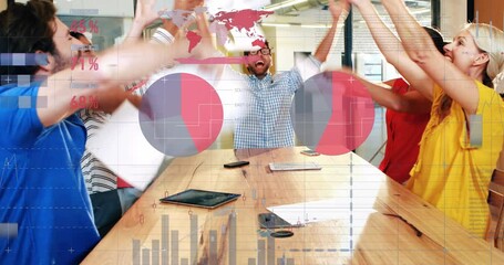 Canvas Print - Animation of data processing over diverse business people in office