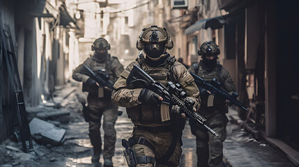 Tactical urban response readiness: armed forces are prepared to respond swiftly to urban emergencies.