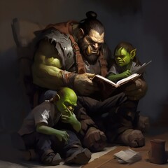 Wall Mural - Orc reading to yound children created with AI