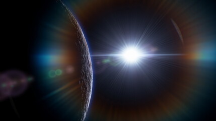 Wall Mural - space planet star galaxy in sunlight, space background. 3d render