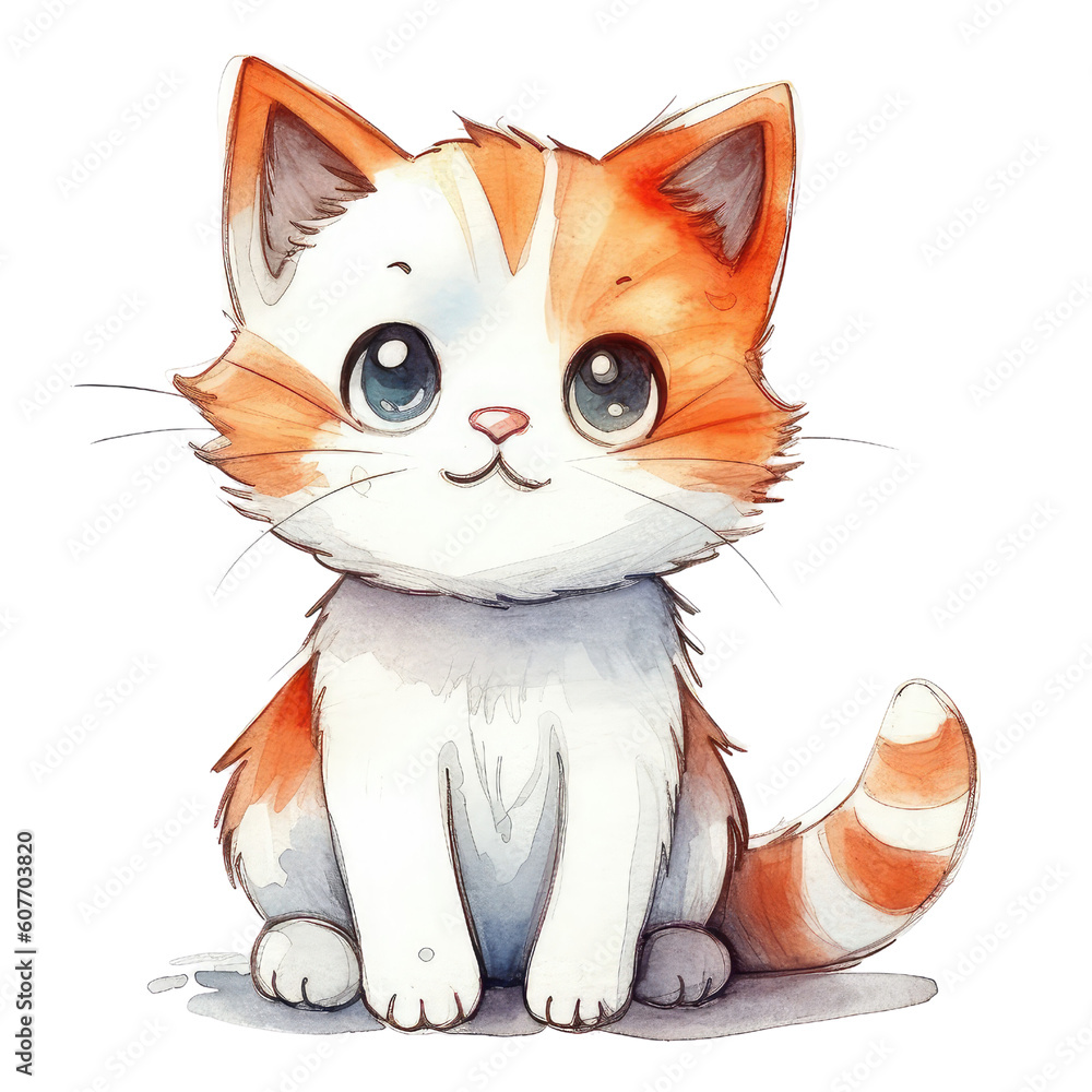 cute orange cat watercolor created with Generative AI technology Stock ...