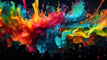 Wall Mural - Colorful splash on black background Generative ai