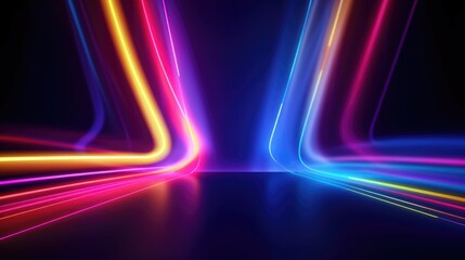 Wall Mural - Realistic neon lights wavy background. Generative AI AIG21.